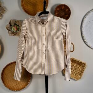 KOTN‎ Long Sleeve Button Down Shirt Striped Brown/White Womens Size XS